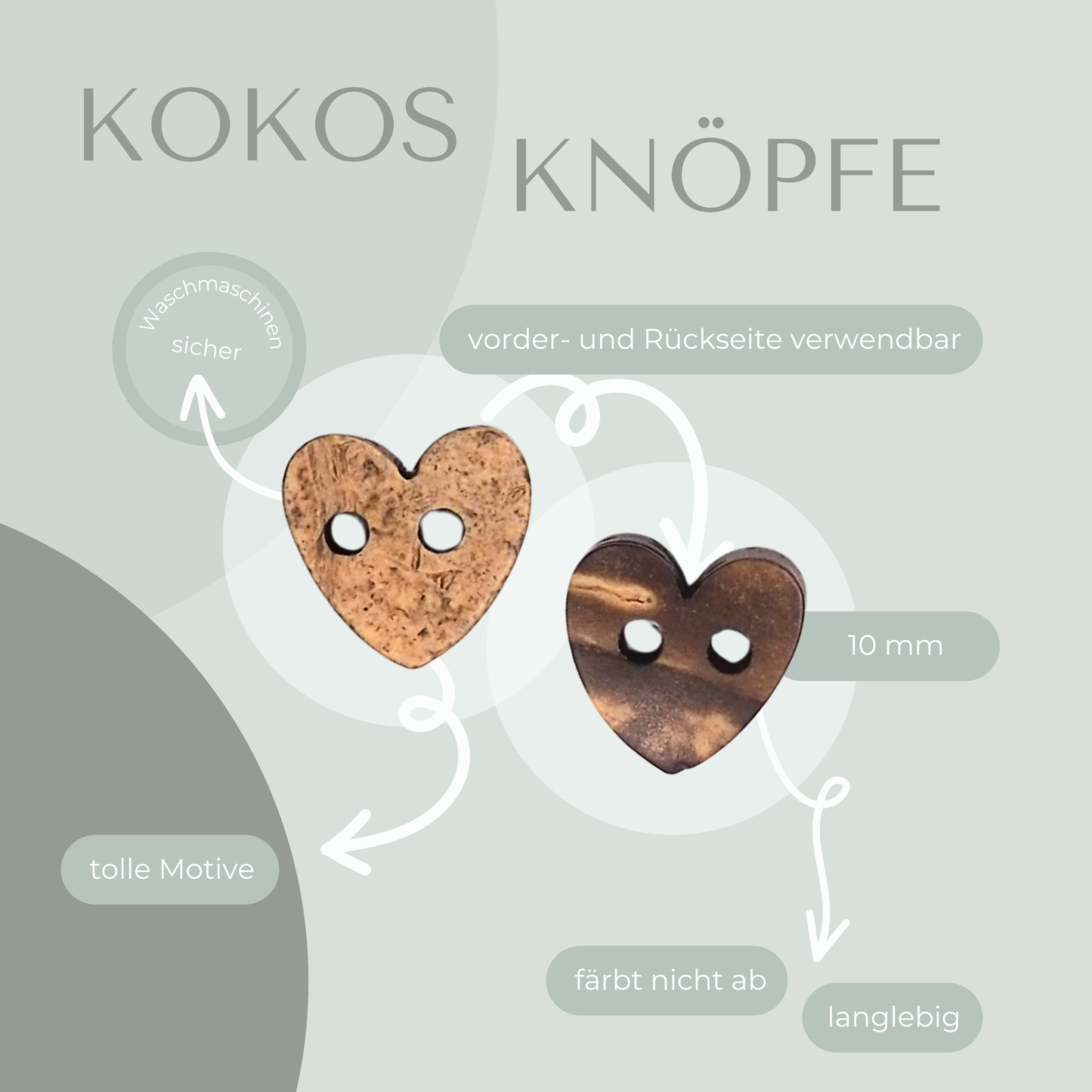 Kokosknopf in Herzform 10mm