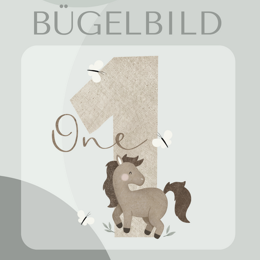 Bügelbild Geburtstagszahl 1 mit Pferd 