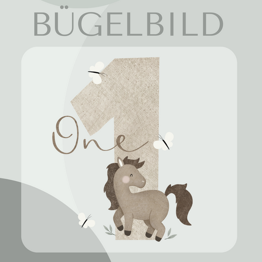 Bügelbild Geburtstagszahl 1 mit Pferd