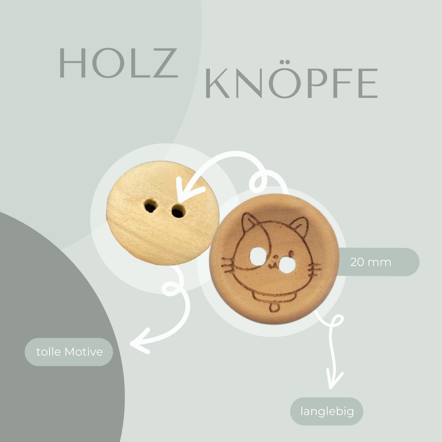 Eigenproduktion Holzknopf Katze 20mm