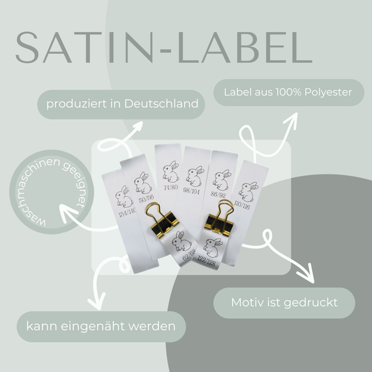 5 Stück Doppelgrößen Satin-Label "Hase" Eigenproduktion