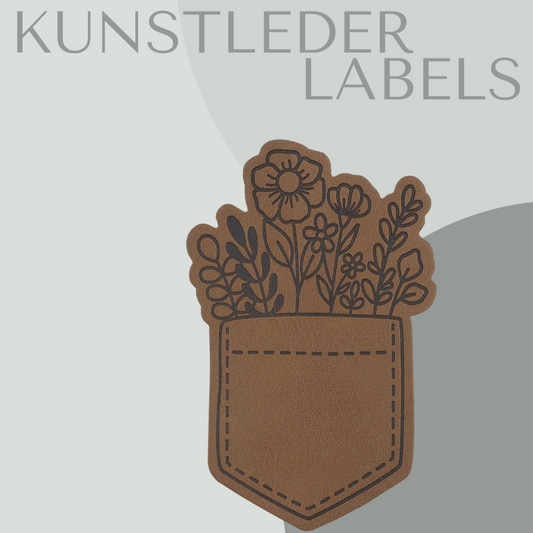 Kunstleder Label in Form einer Brusttasche zum aufbügeln oder aufnähen in braun