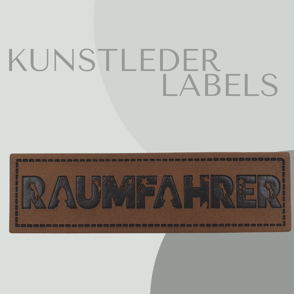 Kunstleder Label eckig in braun mit der Aufschrift "raumfahrer"