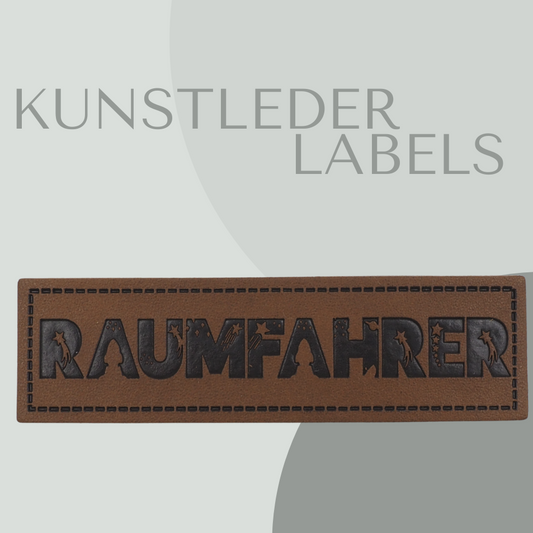 Kunstleder Label eckig in braun mit der Aufschrift "raumfahrer"