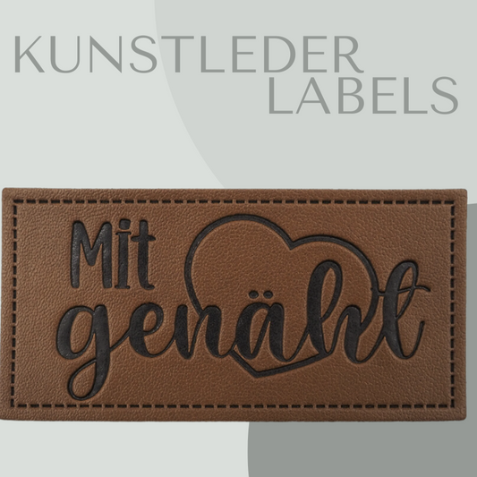 Kunstleder Label eckig in braun mit der Aufschrift "Mit Liebe genäht"