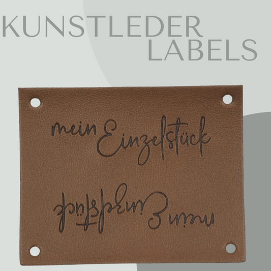 Kunstleder Knick-Label eckig mit kleinen Löchern zum annähen mit der Aufschrift "mein Einzelstück"