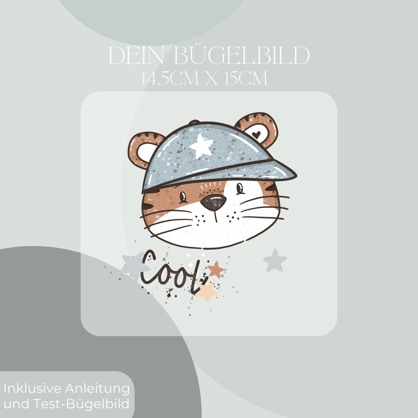 Tiger mit Cap Maxi- Bügelbild Eigenproduktion