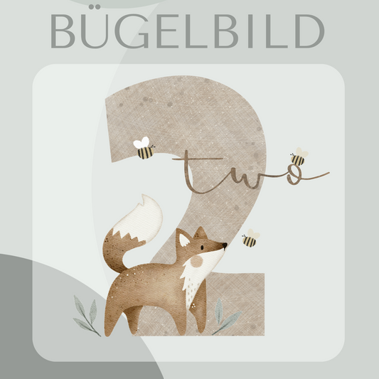 Bügelbild Geburtstagszahl 2 mit Fuchs 