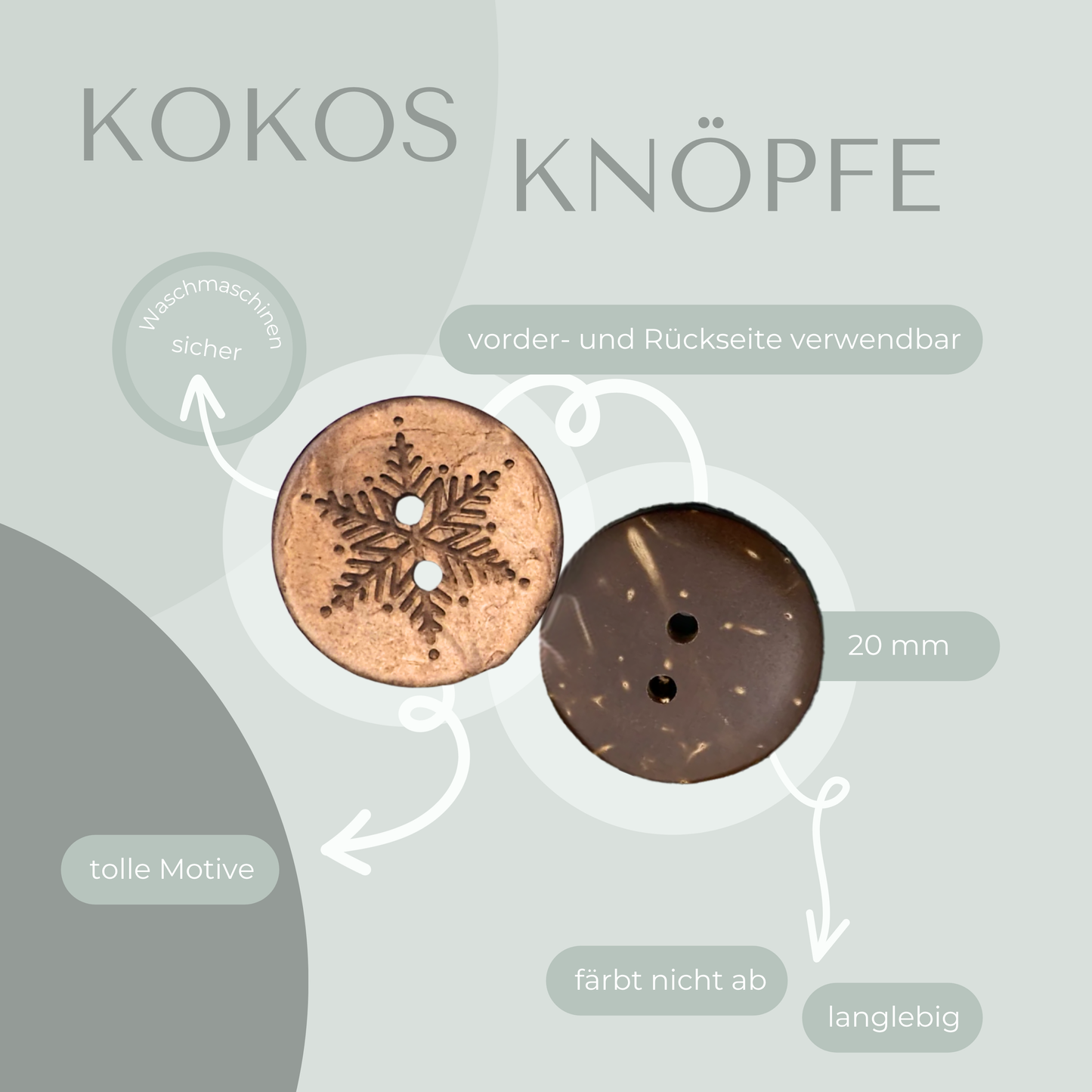 Eigenproduktion Kokosknopf Schneeflocke 20mm