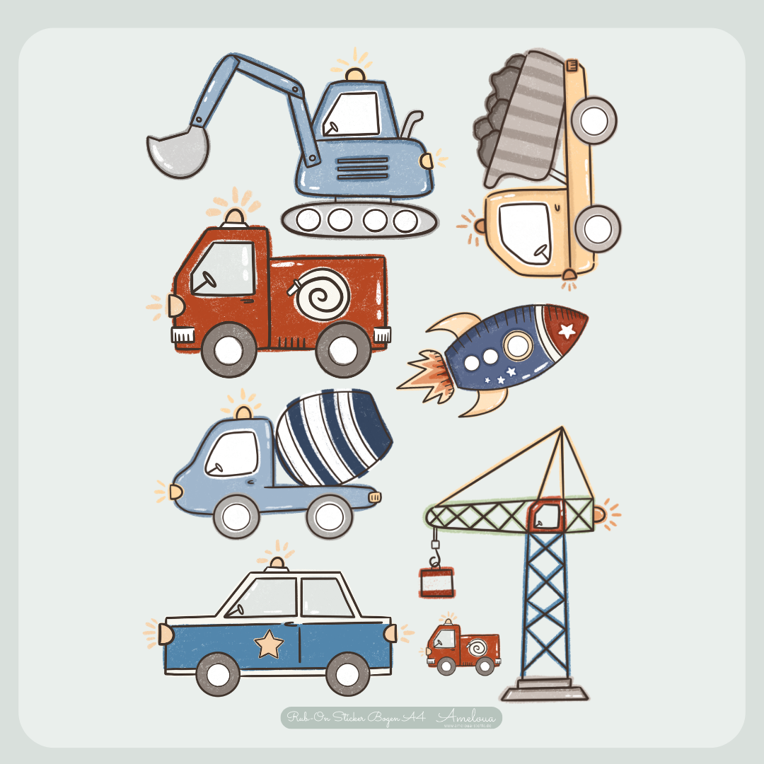 Fahrzeuge Rub-On Sticker Set