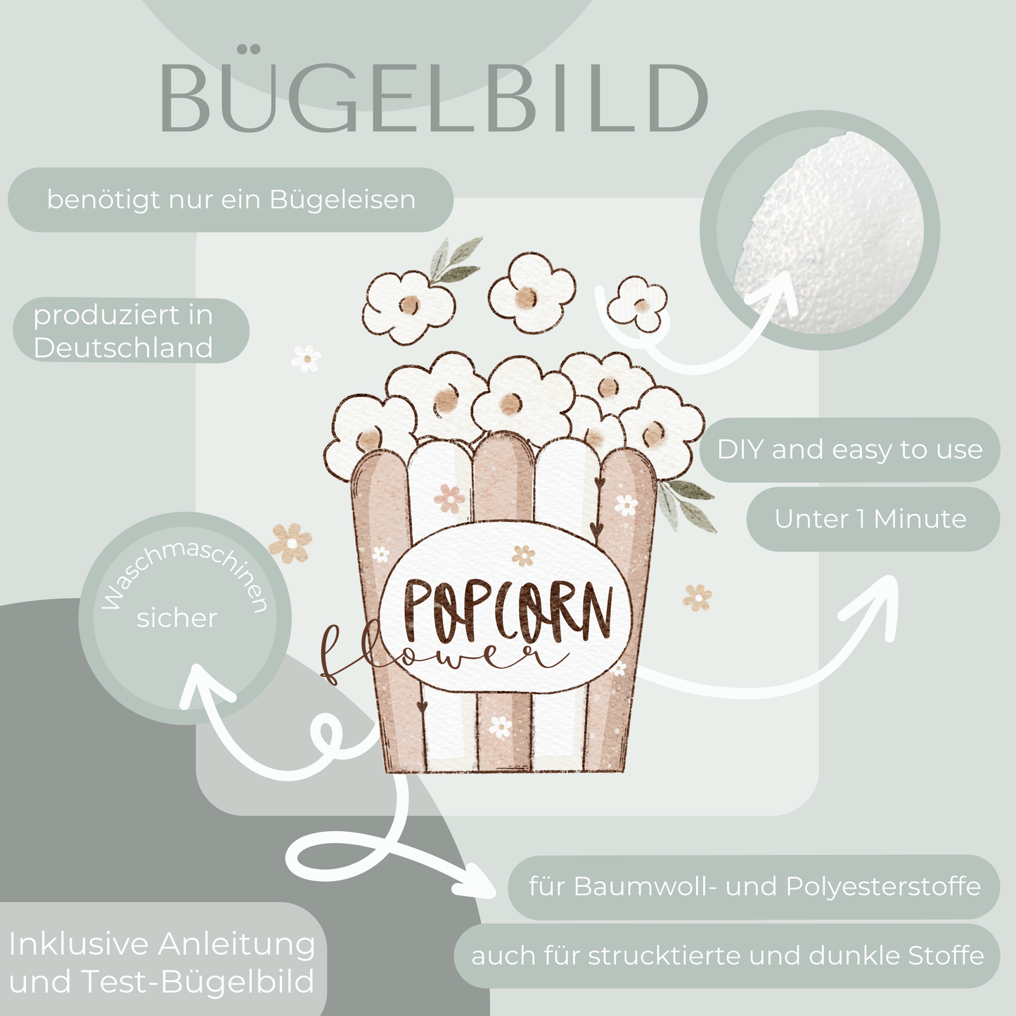 Popcorn Mini- Bügel-Bild Bügelbild Eigenproduktion