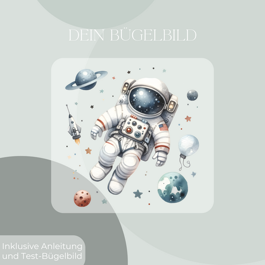 Astronaut mit Planeten Bügelbild Eigenproduktion