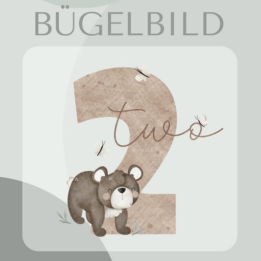 Bügelbild Geburtstagszahl 2 mit Bär 