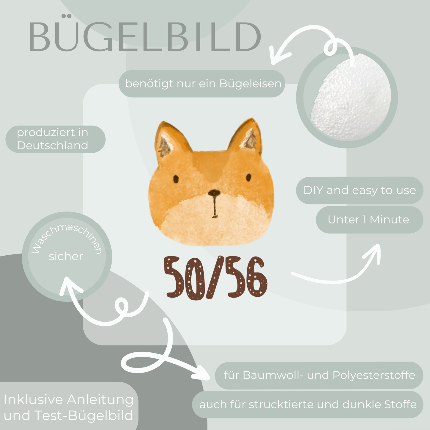 10 Stück Fuchs Aquarell Größen-Bügelbilder Set Größenlabel Eigenproduktion