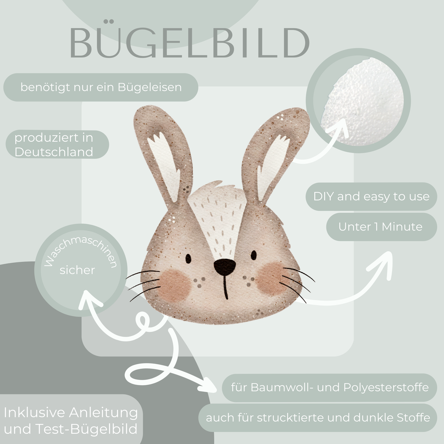 Hase mit weißem Streifen Maxi- Bügel-Bild Bügelbild Eigenproduktion