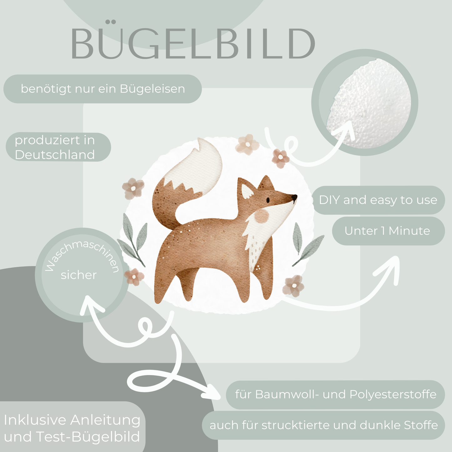 Fuchs mit Hintergrund Mini- Bügel-Bild Bügelbild Eigenproduktion