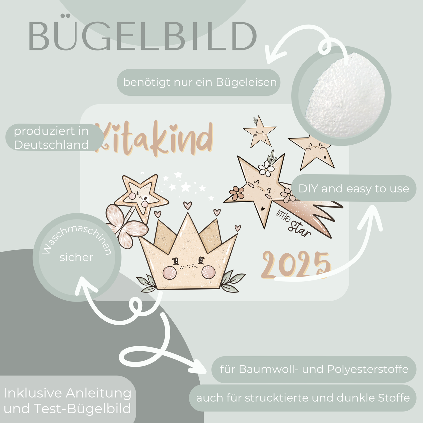 Bügelbild-Set Kitakind 2025 Sterne und Krone