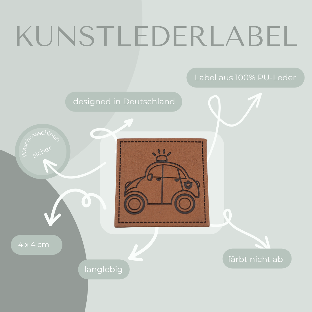 Polizeiauto Kunstlederlabel Kunstleder Label Eigenproduktion