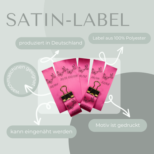 5 Stück Doppelgrößen Satin-Label "Schmetterling" Eigenproduktion