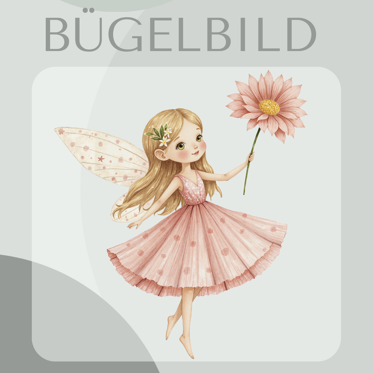 Bügelbild Fee rosa mit Blume 2