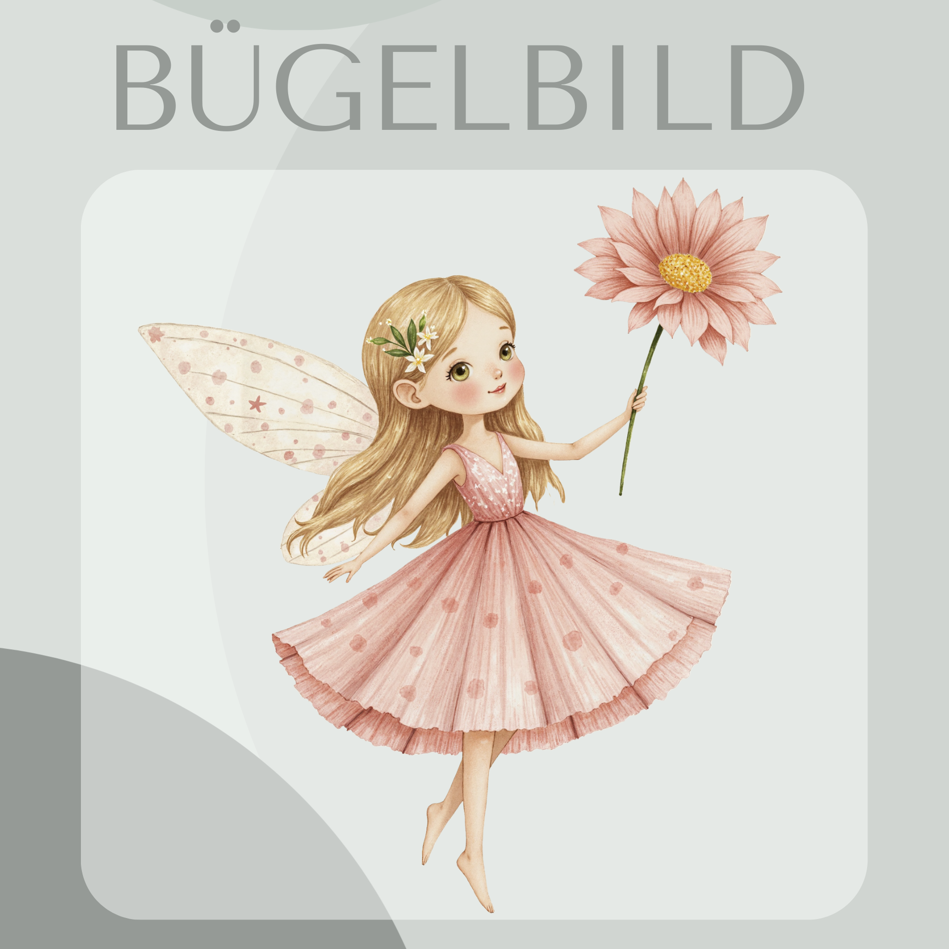 Bügelbild Fee rosa mit Blume 2