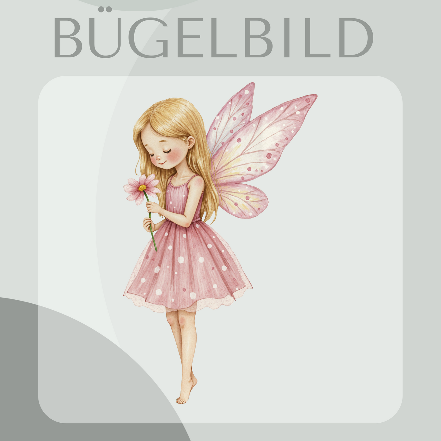 Bügelbid Fee rosa mit Blume 3