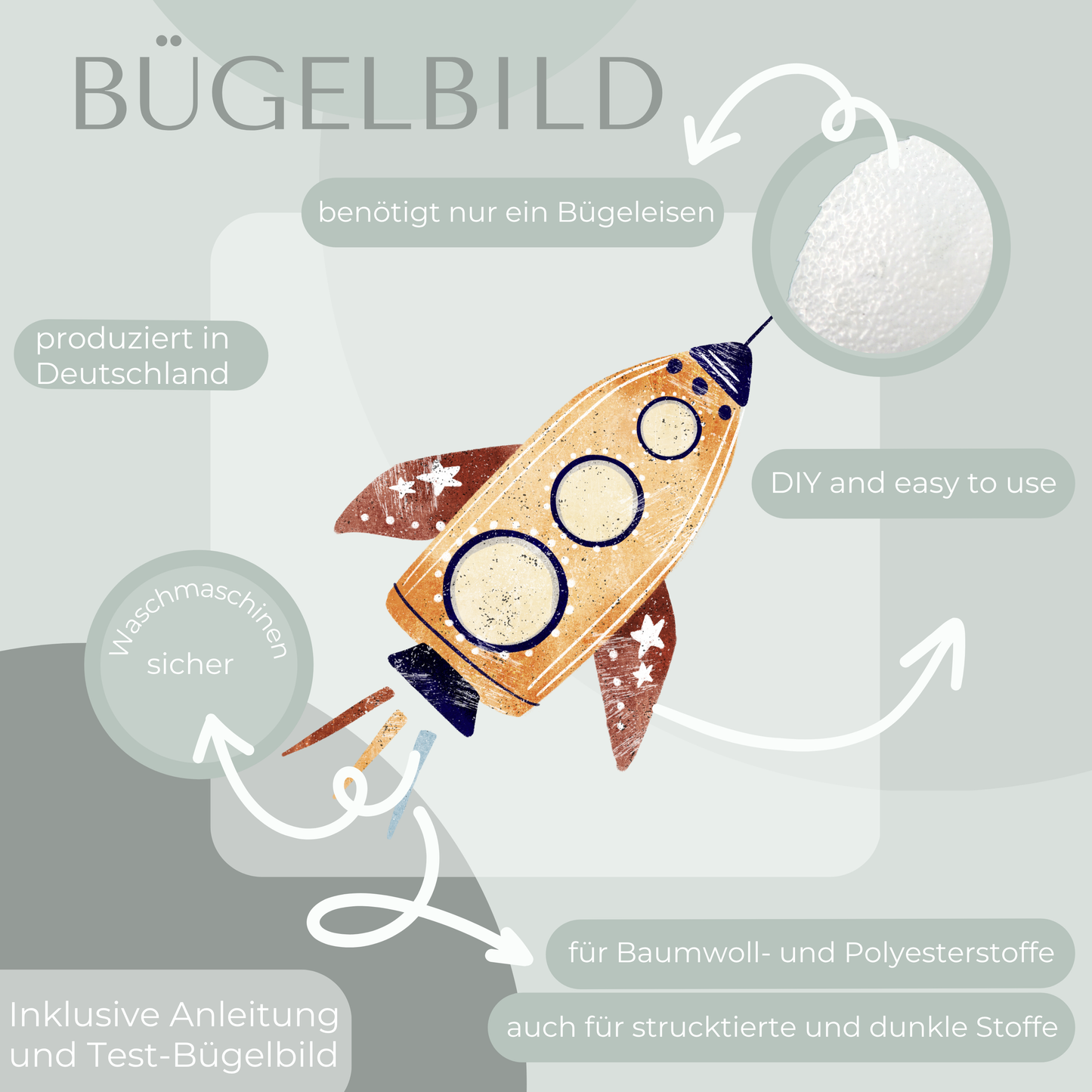 Rakete gelb Bügelbild Eigenproduktion