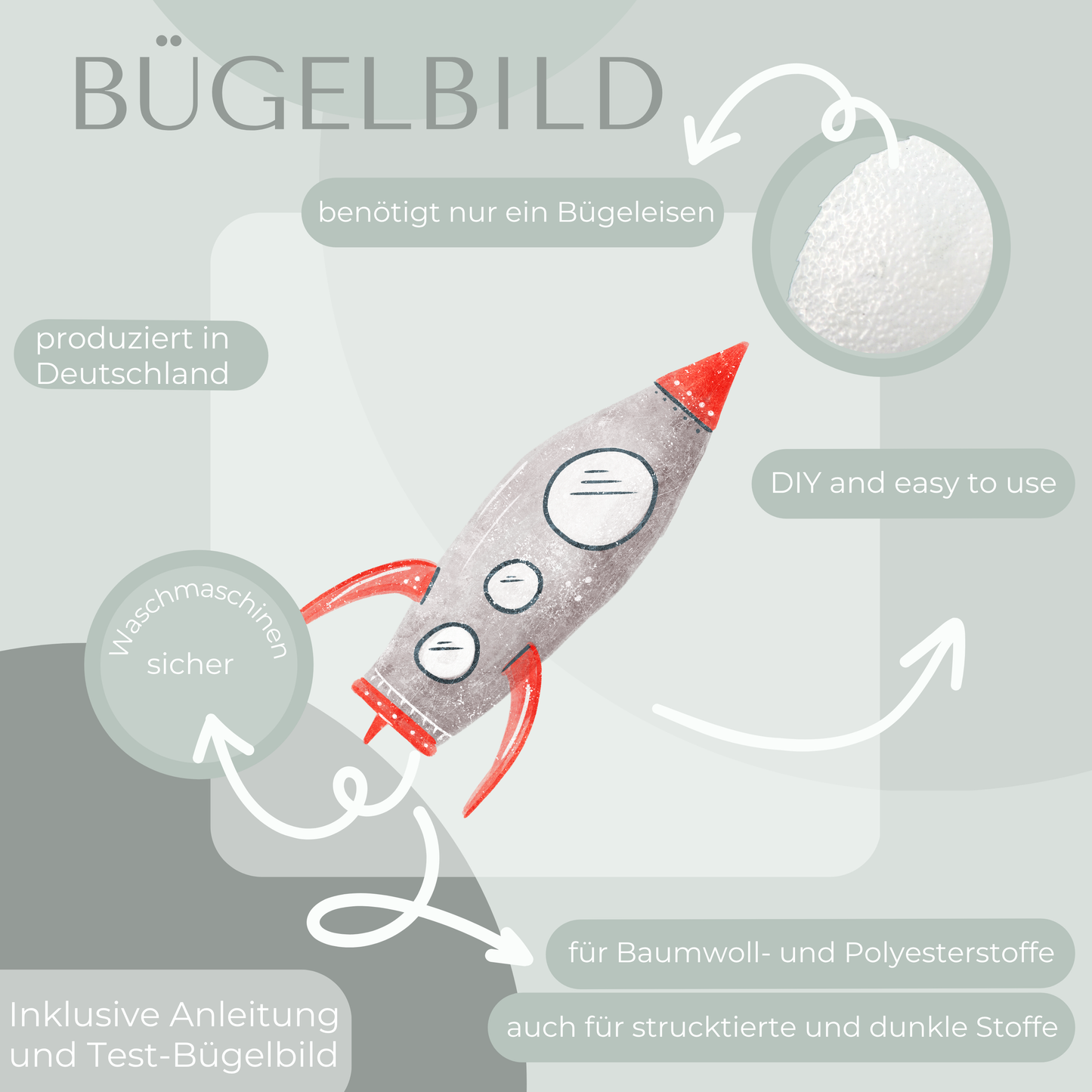 Rakete grau Bügelbild Eigenproduktion