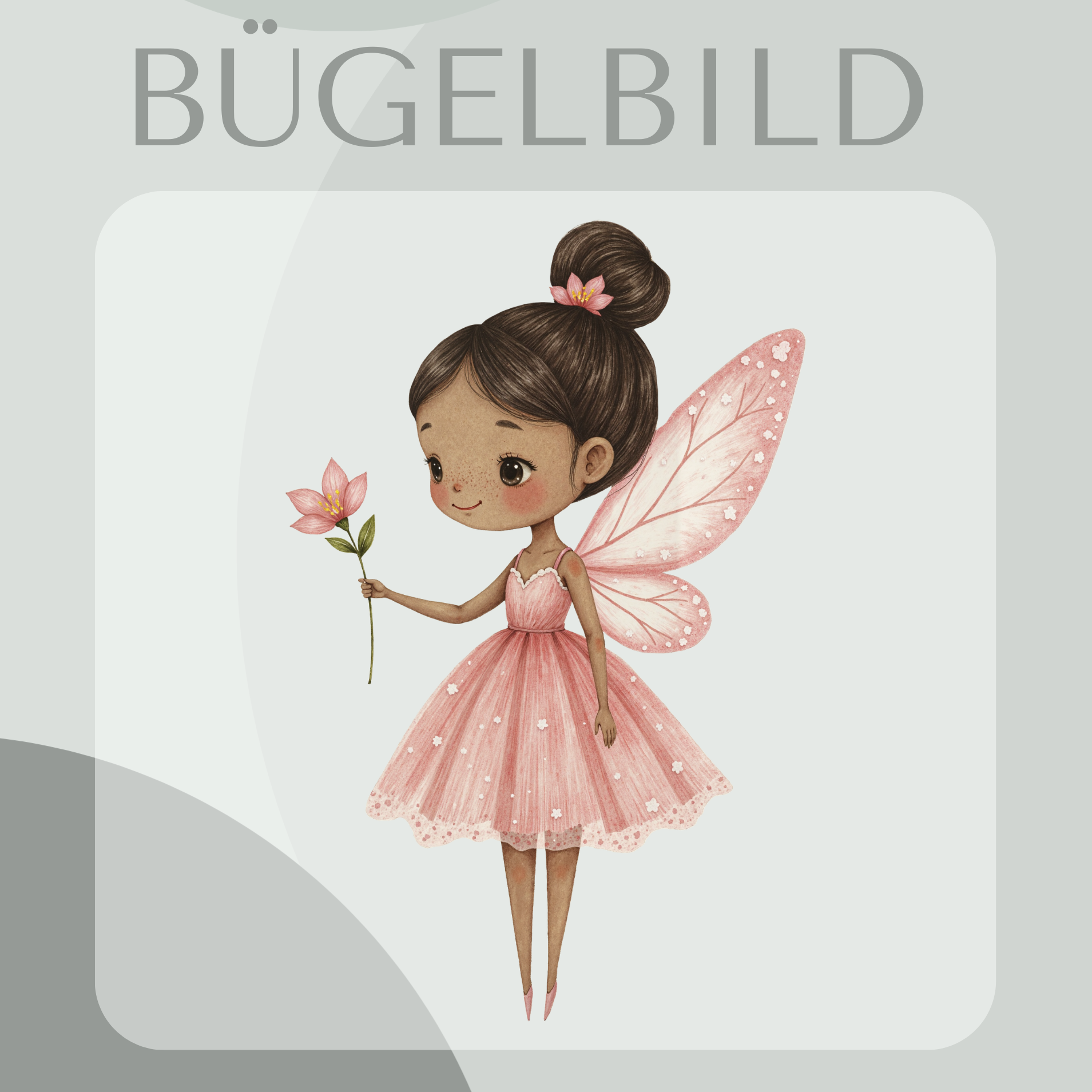 Bügelbild Fee rosa mit Blume 4