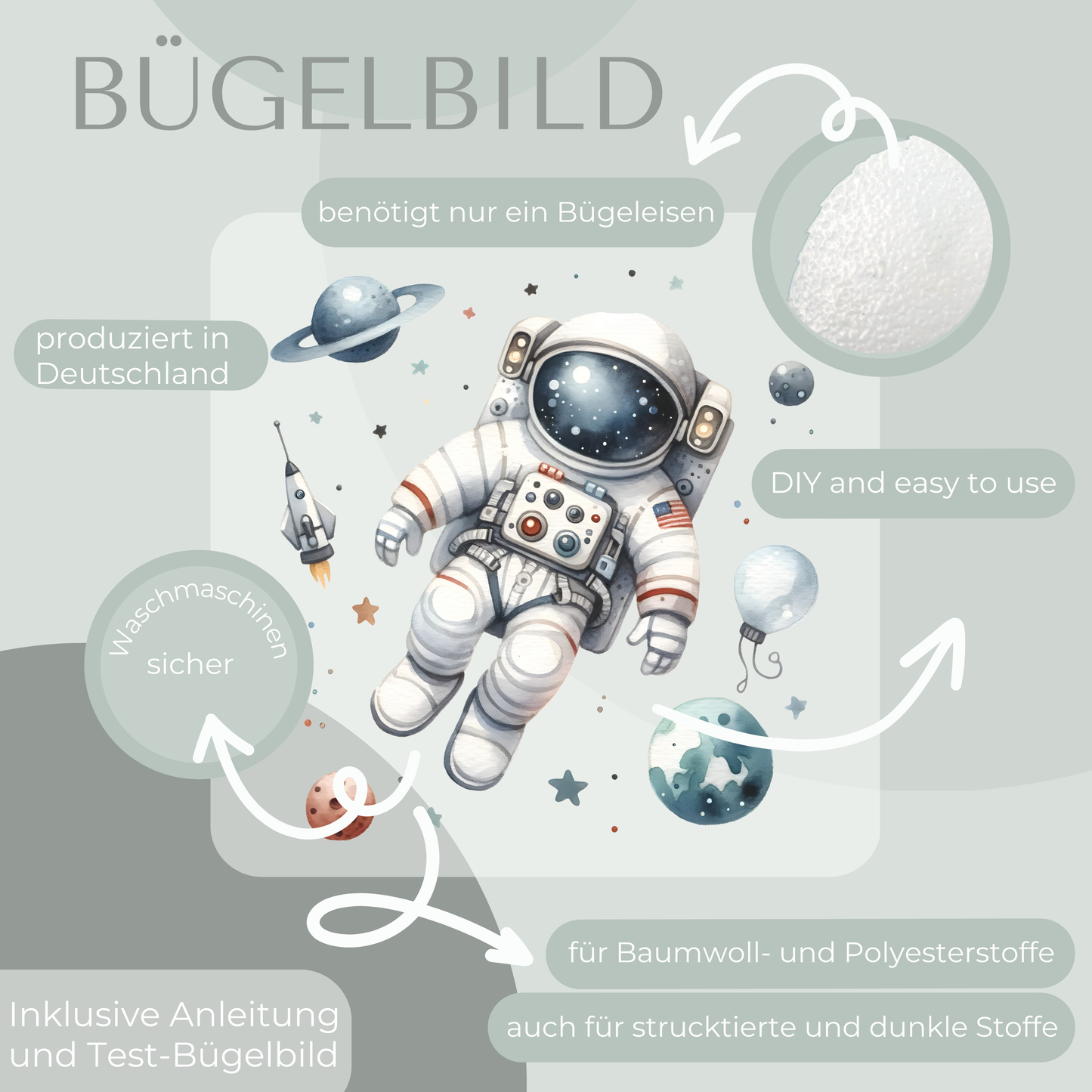 Astronaut mit Planeten Bügelbild Eigenproduktion