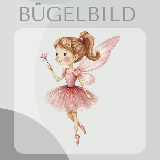 Bügelbild Fee rosa mit Zauberstab
