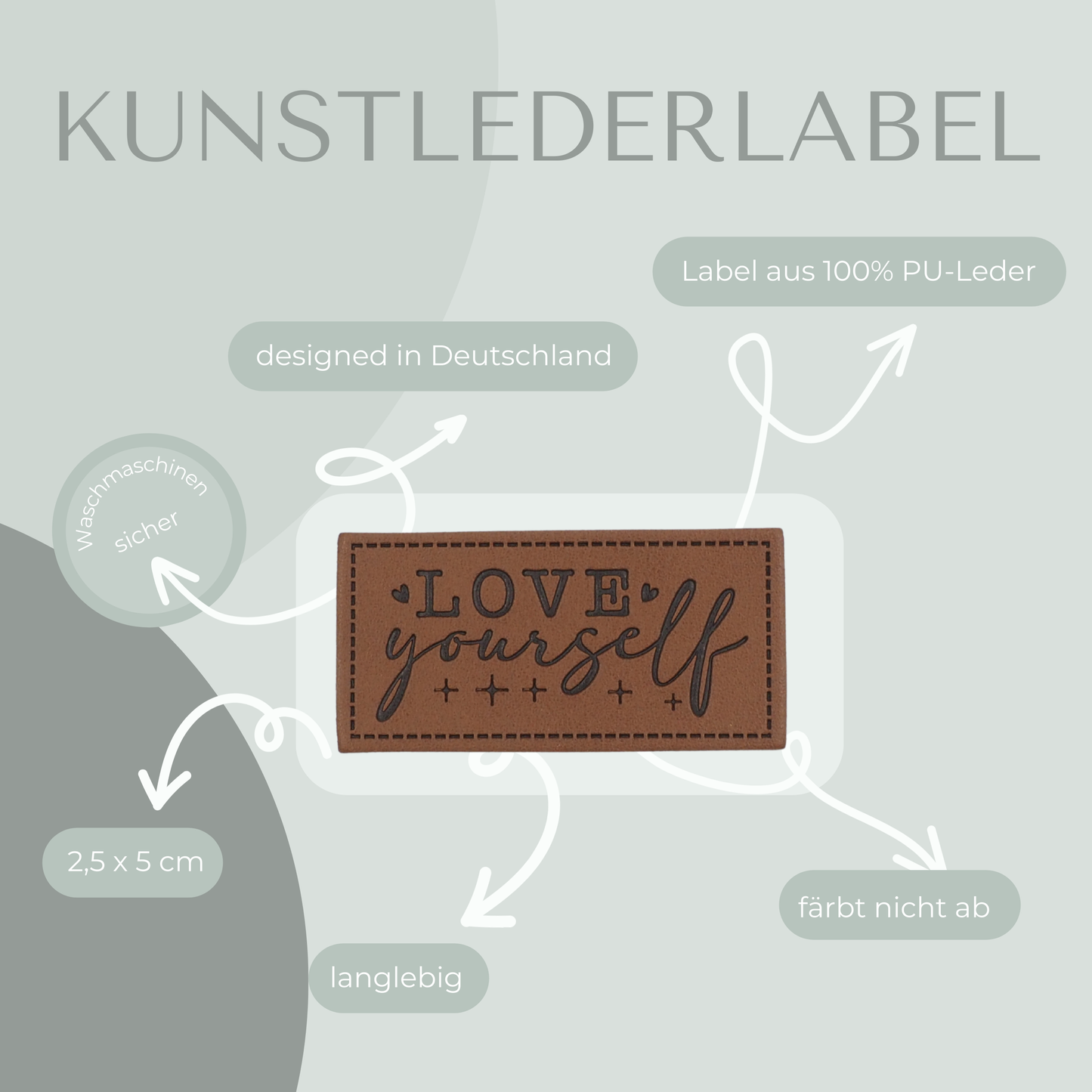 Love yourself Kunstlederlabel Kunstleder Label Eigenproduktion