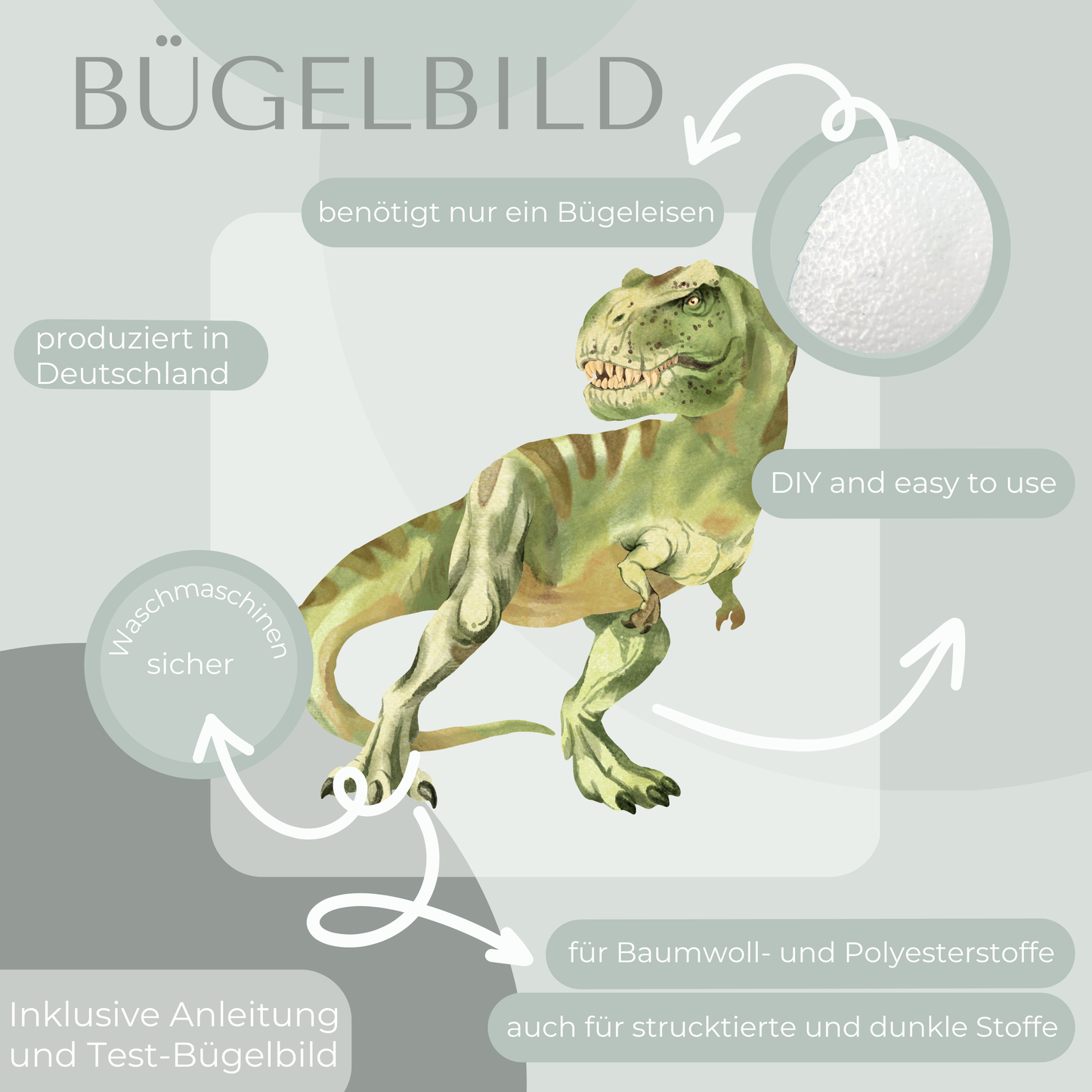 T-Rex grün Bügelbild Eigenproduktion