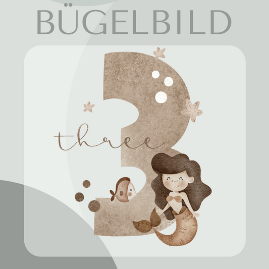 Bügelbild Geburtstagszahl 3 mit Meerjungfrau