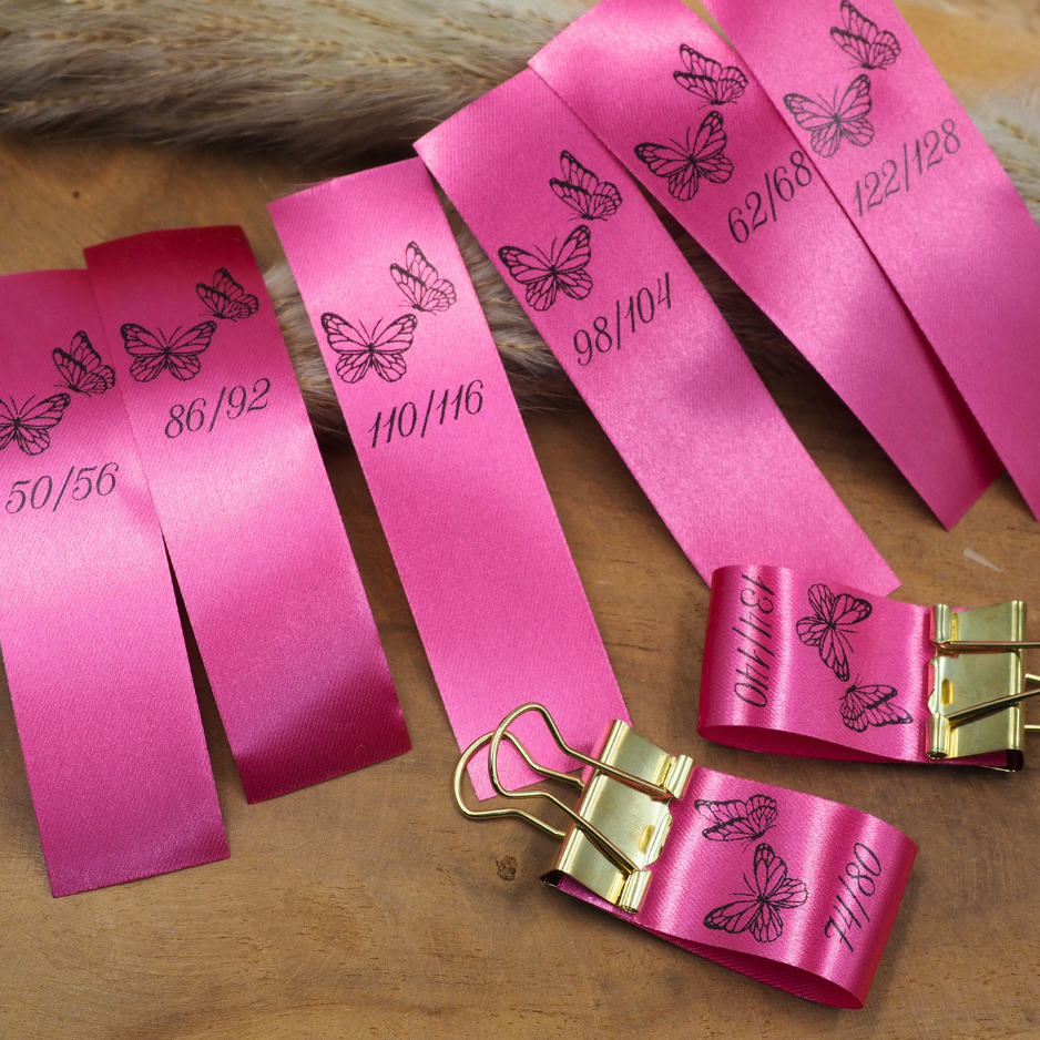 5 Stück Doppelgrößen Satin-Label "Schmetterling" Eigenproduktion