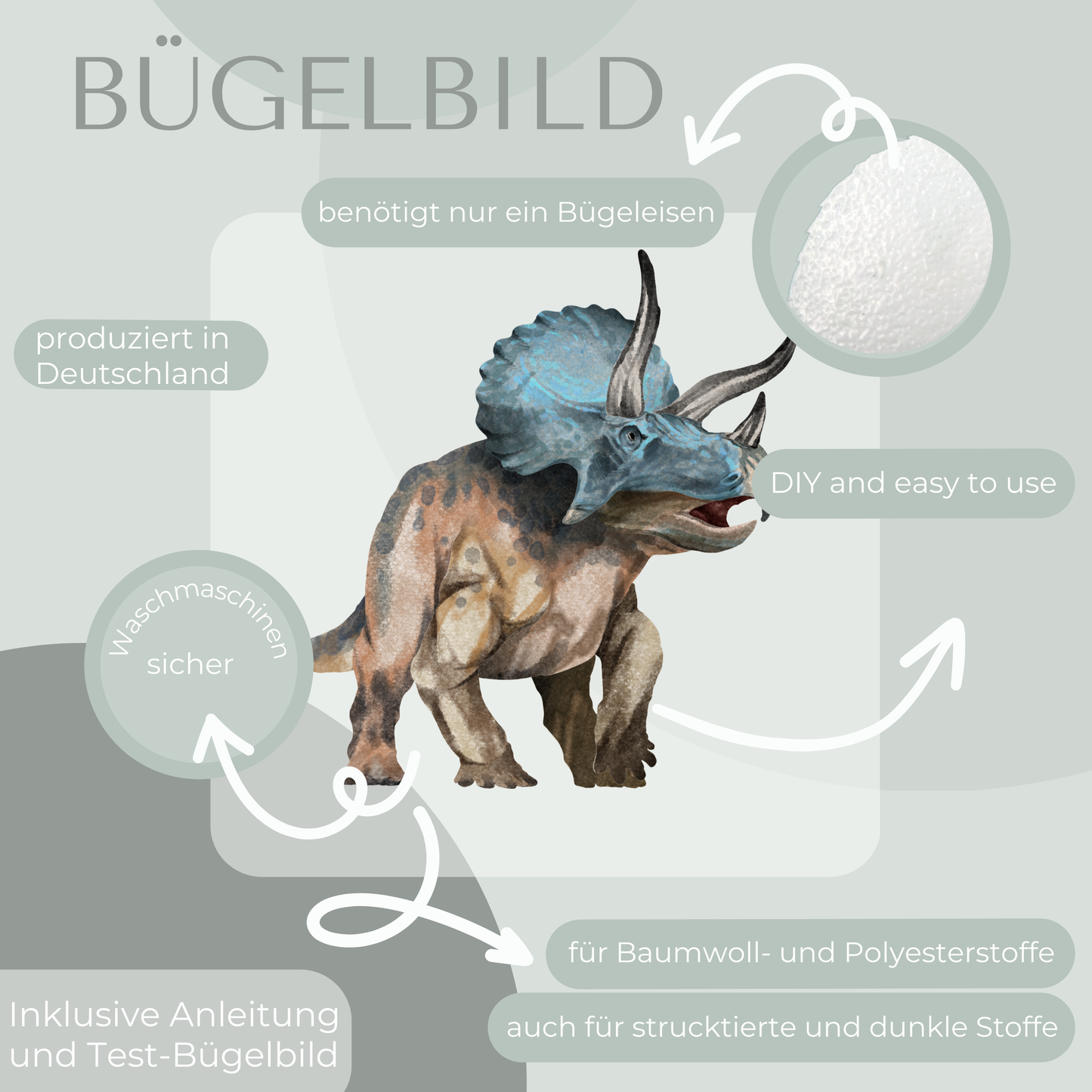 Triceratops blau Bügelbild Eigenproduktion