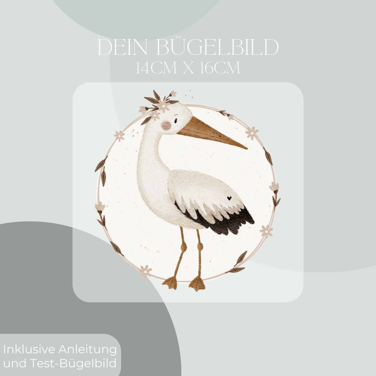Storch mit Hintergrund Maxi- Bügel-Bild Bügelbild Eigenproduktion