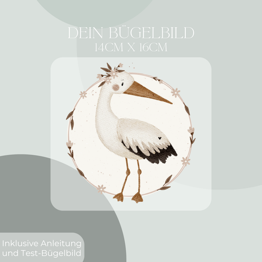 Storch mit Hintergrund Maxi- Bügel-Bild Bügelbild Eigenproduktion