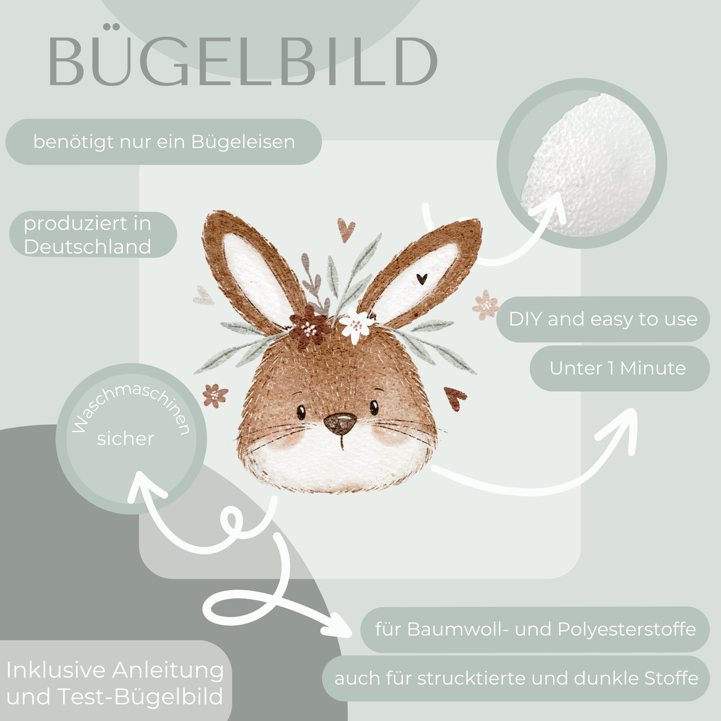 Hase hellbraun Maxi - Bügel-Bild Bügelbild Eigenproduktion
