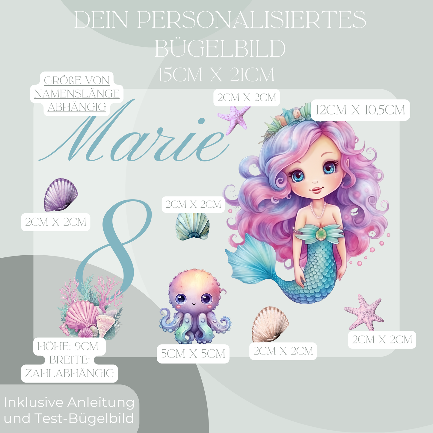 Personalisiertes Bügelbild-Set Meerjungfrau