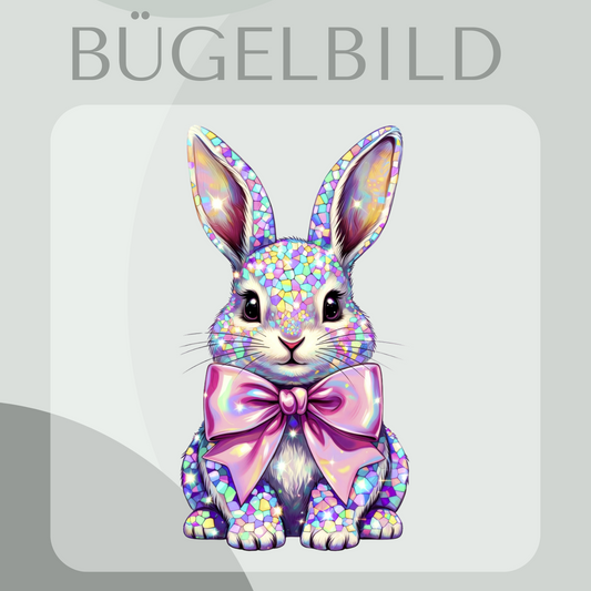 Bügelbild Funkelnder Hase mit Schleife