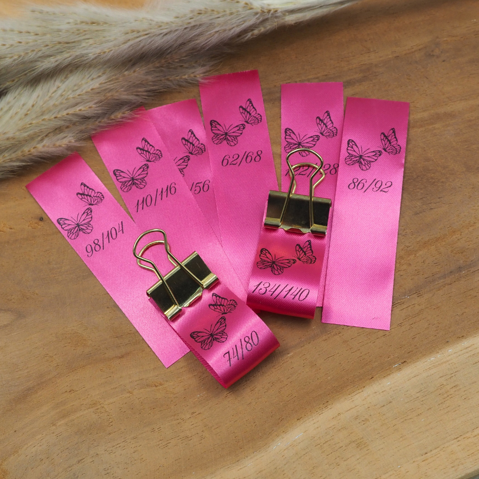 5 Stück Doppelgrößen Satin-Label "Schmetterling" Eigenproduktion