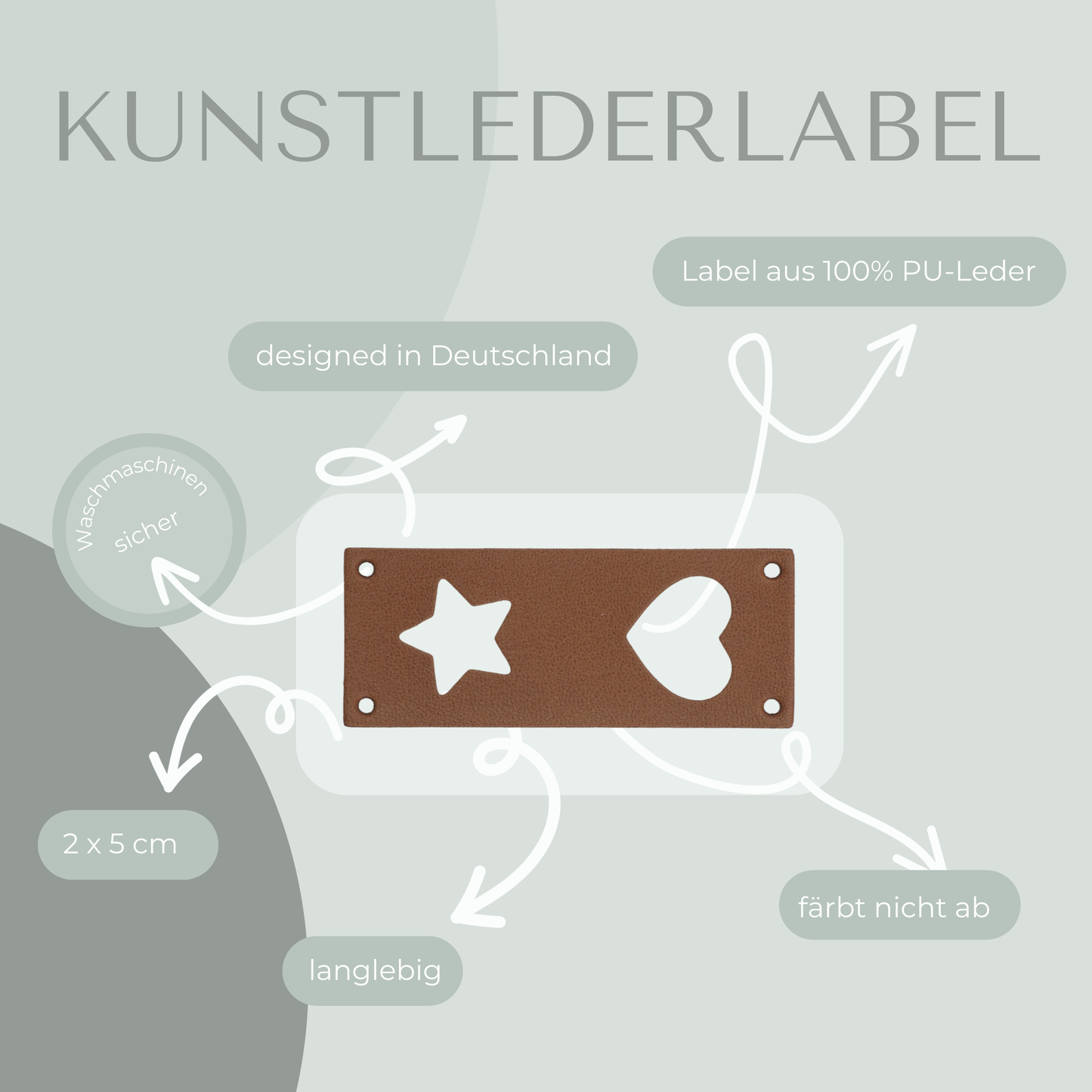Herz Stern Wende-Knick-Label Kunstlederlabel Eigenproduktion