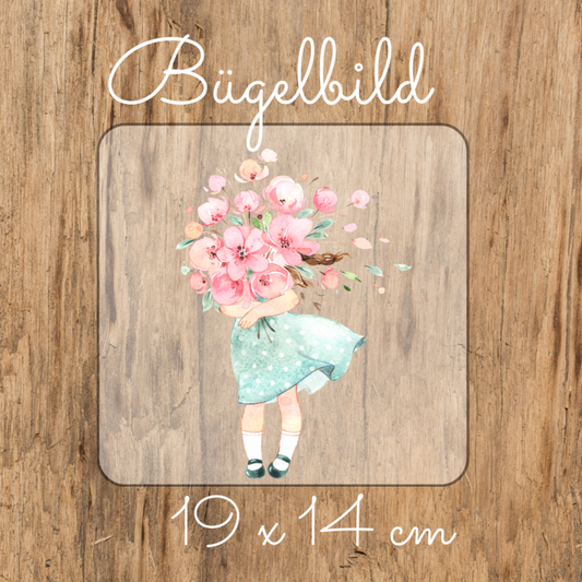 Aquarell Mädchen mit Blumenstrauß Bügel-Bild Bügelbild Eigenproduktion