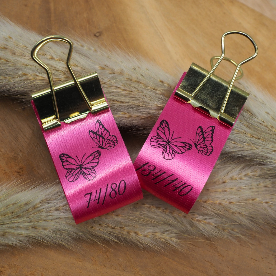 5 Stück Doppelgrößen Satin-Label "Schmetterling" Eigenproduktion