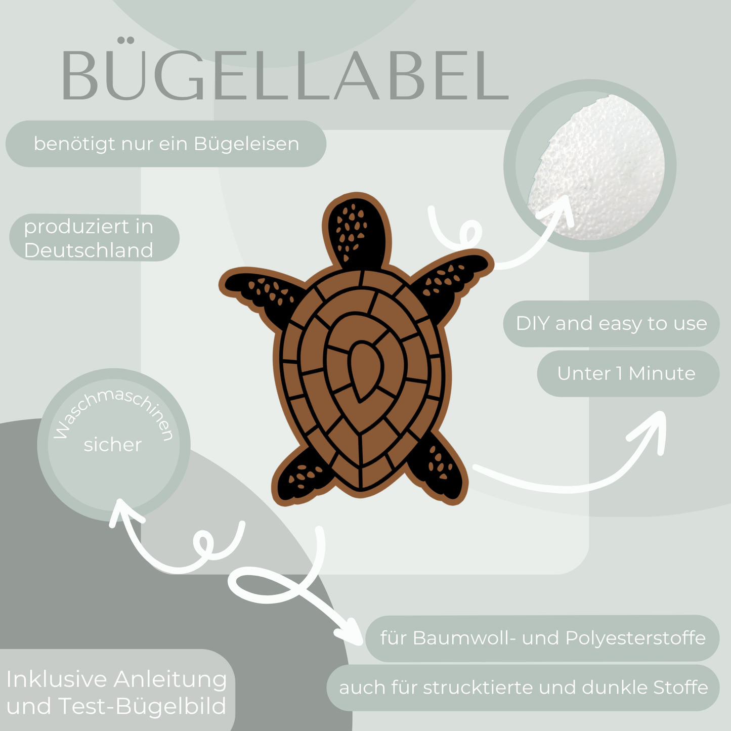 Schildkröte Bügel Label Bügellabel Eigenproduktion