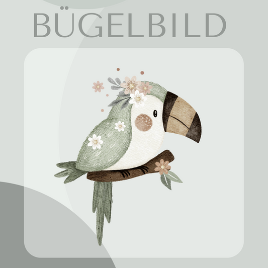 Bügelbild Kakadu mit Blumen