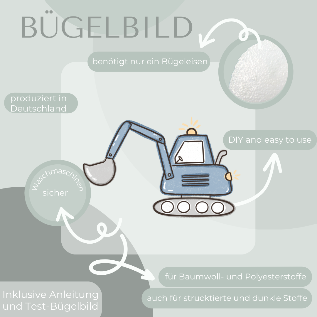 Bagger blau - Bügelbild Eigenproduktion