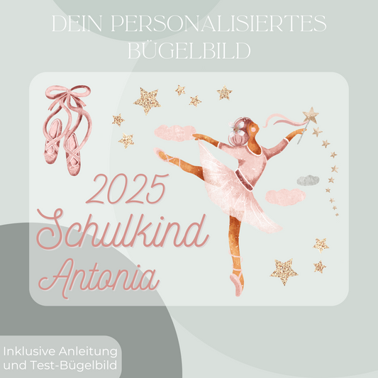 Personalisiertes Bügelbild-Set Schulkind 2025 Ballerina