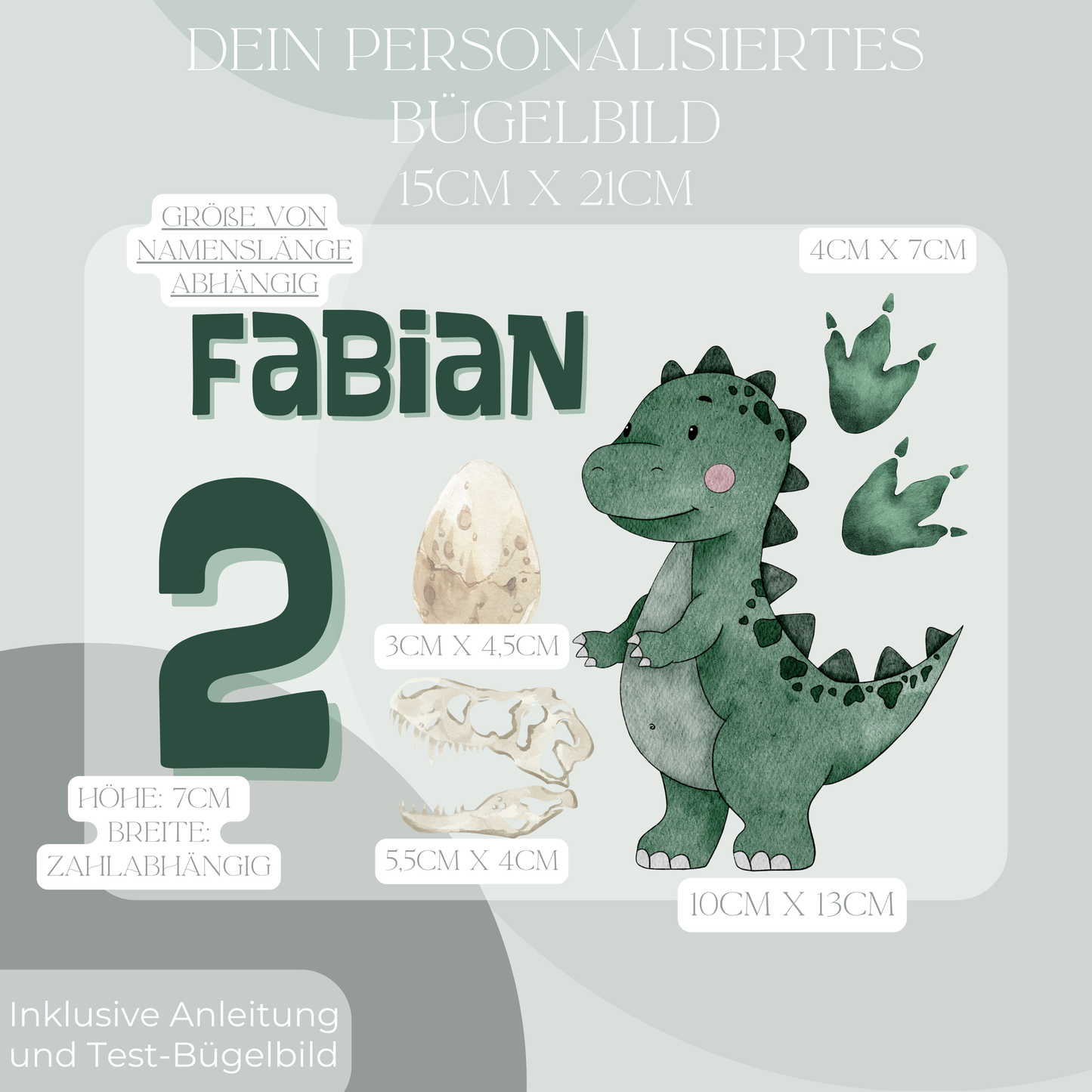 Personalisiertes Bügelbild-Set Dinosaurier